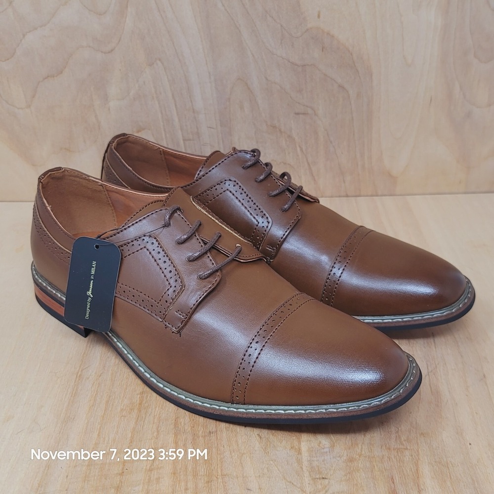 Jousen Men's Oxfords Size 10 Milan Cap Toe Dress Shoes Brown Lace Up